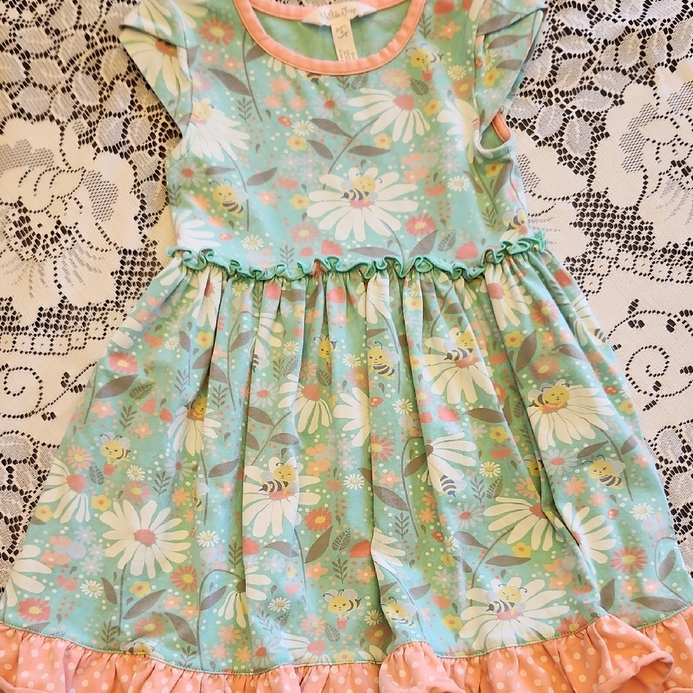 Floral Kids Dress with Pink and Green Accents